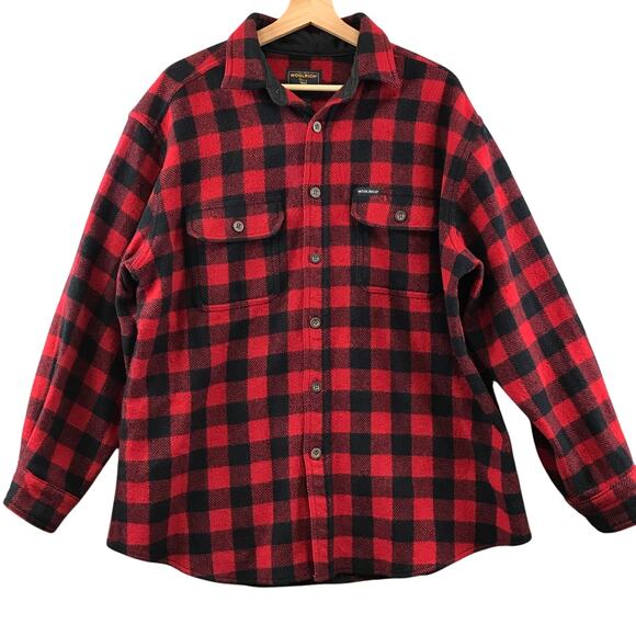 Woolrich Button Up Shirt Mens L Red Black Wool Buffalo Plaid - Picture 1 of 8